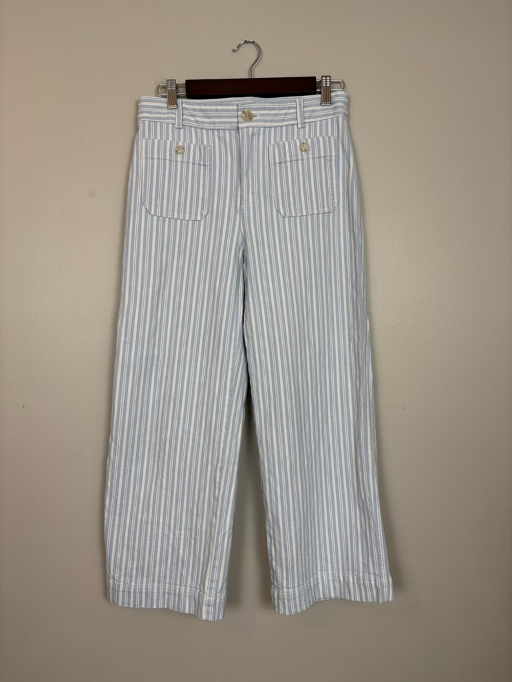 Loft Jeans Womens 2 Blue White Striped The Palmer Wide Leg Pants Coastal Chic